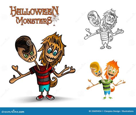 Halloween Monsters Spooky Two Heads Zombie Eps10 F Stock Vector