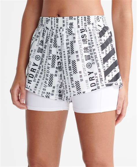 Womens Running Double Layer Shorts In Optic Aop Superdry