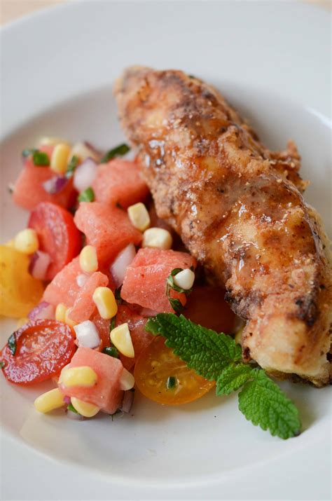 Fried Chicken With Watermelon Tomato Salad Fresh Tart