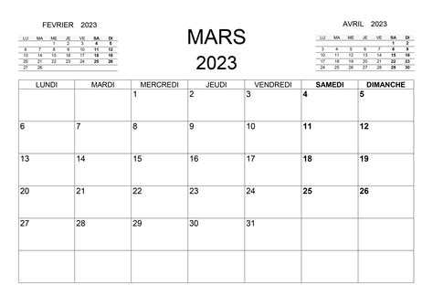 Calendrier Mars 2023 Calendriersu