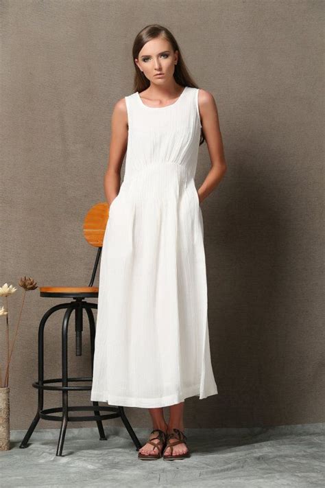 White Linen Dress Long Linen Dress Sleeveless Linen Tank Etsy In 2021