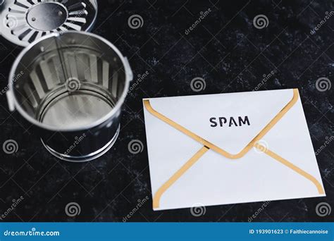 Concept Of Inbox Organisation Spam Email Envelopes With Trash Can Stock Image Image Of Letter