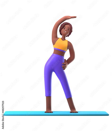 Yoga Dark Skinned Girl In Standing Position On White Background Cartoon Female 3d Charcter