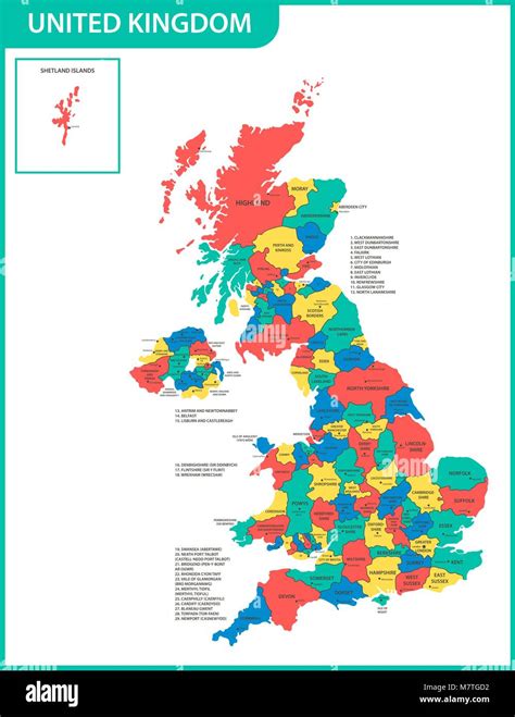 La Mappa Dettagliata Del Regno Unito Con Le Regioni O Gli Stati E Le