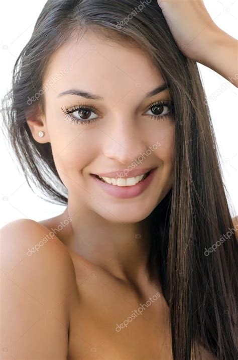 Portrait Of A Beautiful Brunette Girl Smiling Stock Photo Ad