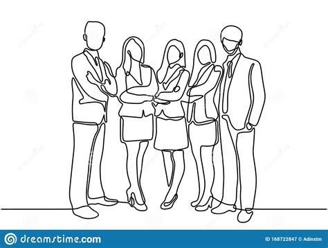 Continuous Line Drawing Of Business Team Workers One Hand Drawn Sketch