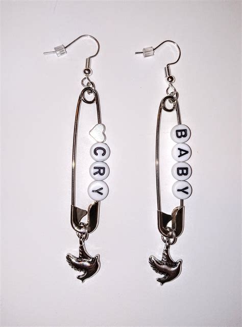 Lil Peep Crybaby Safety Pin Earrings W Crybaby Dove Charms Etsy
