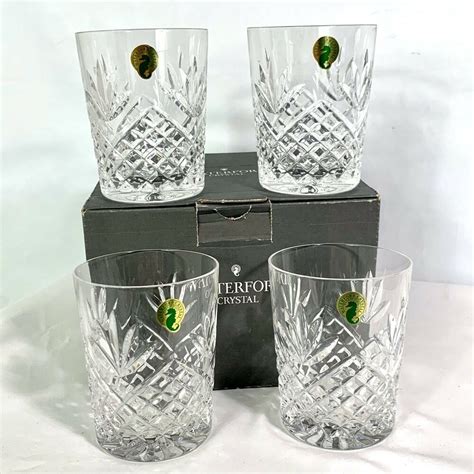 Waterford Ciara Double Old Fashion Crystal Glasses Set Of 4 Barware Nos Waterford Old