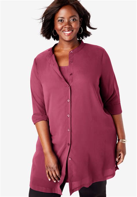 If you have the store's credit card, you can get a 20% discount on your birthday. Georgette Button Front Tunic| Plus Size Tunics | Roaman's
