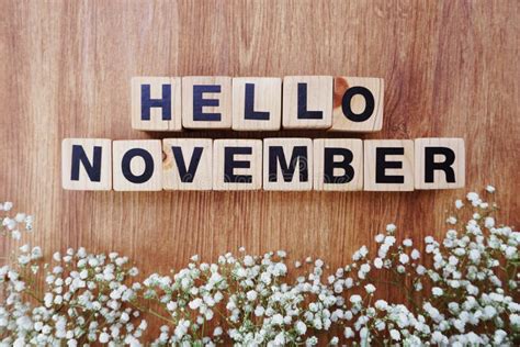 Hello November Alphabet Letters On Wooden Background Stock Image