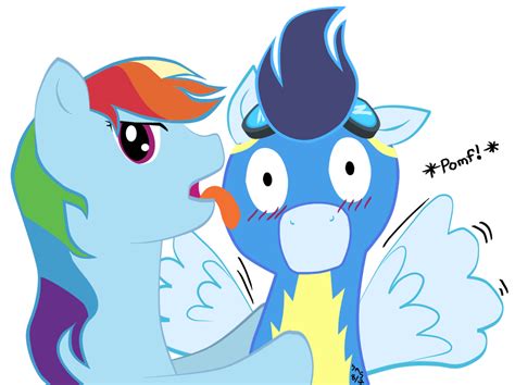 672248 safe artist valden rainbow dash soarin g4 blushing female licking male pomf