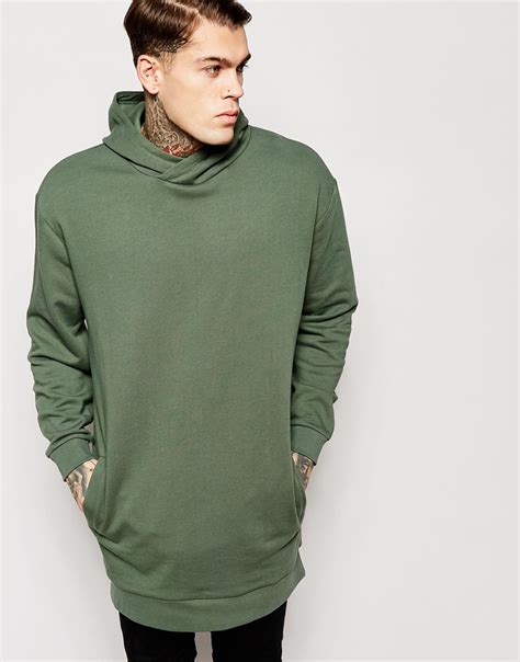 Asos Super Longline Oversized Hoodie With Extreme Hood In Green For Men