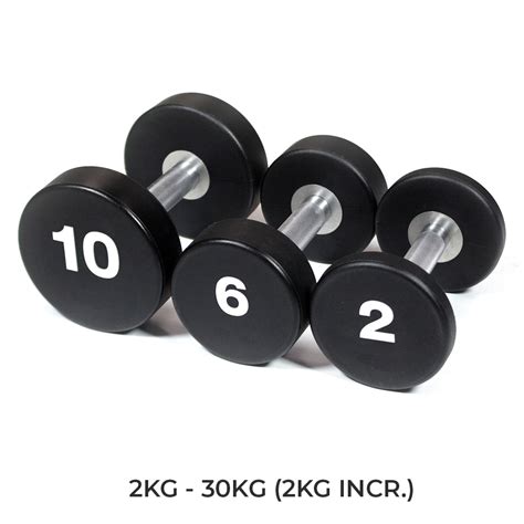 Custom Urethane Round Dumbbell Set 2kg 30kg 2kg Incr Matt Power Gyms