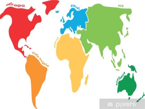 Autocolante Pixerstick Mapa Do Mundo Multicolorido Dividido Em Seis