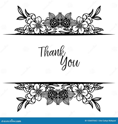Floral Thank You Card Greeting Design With Black White Flower Frame