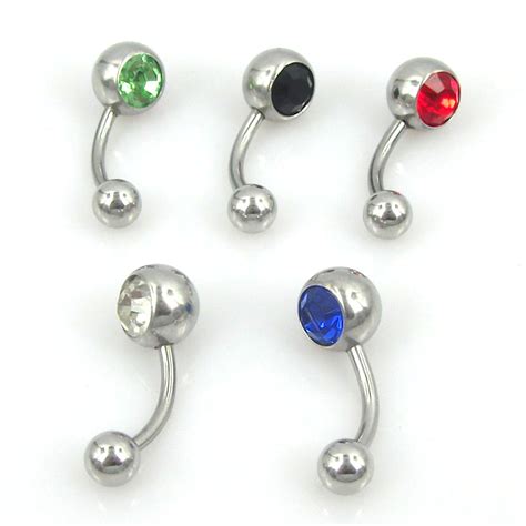 Pc Colorful Rhinestone Barbell Navel Ring Stainless Steel Belly