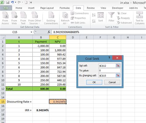 Functions are predefined formulas and are already available in excel. Calculating Internal Rate of Return (IRR) using Excel ...