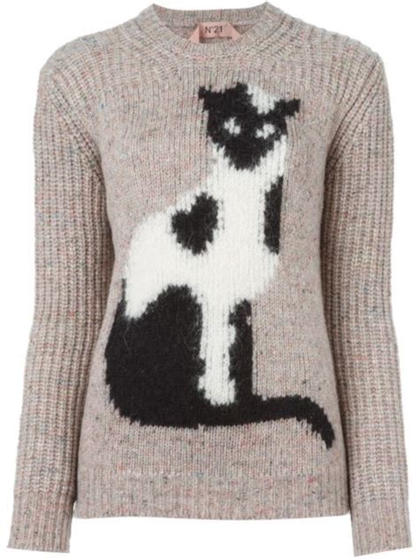 Nº21 Cat Jumper Farfetch Cat Sweaters Animal Sweater Wool Cat