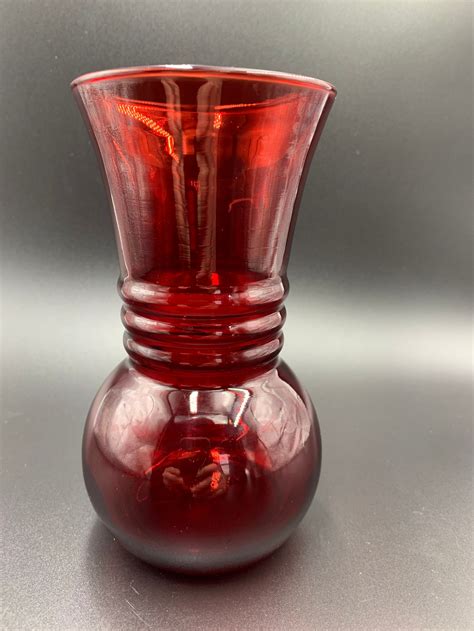 Vintage Anchor Hocking Royal Ruby Ribbed Red Glass Vase Etsy