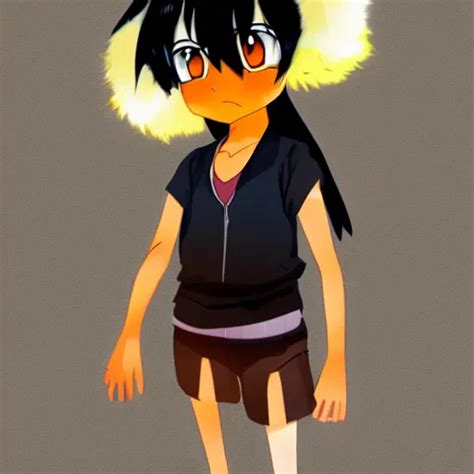 Anime Tomboy With Dark Skin Black Hair Wolf Ears And Stable