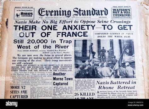Evening Standard World War 2 Wwii British Newspaper Headlines 28 August 1944 Their One Anxiety