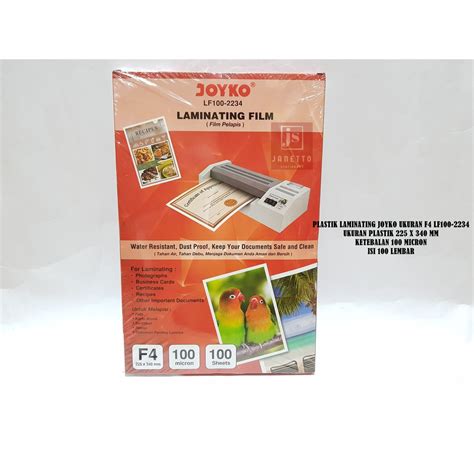 Plastic Laminating Joyko Size F4 100 Micron With 100 Sheets Shopee
