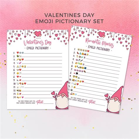 Valentines Day Printable Game Emoji Pictionary Bundle Movies Etsy