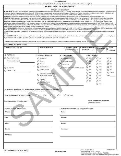 Dd Form 2978 Download Printable Pdf Or Fill Online Mental Health