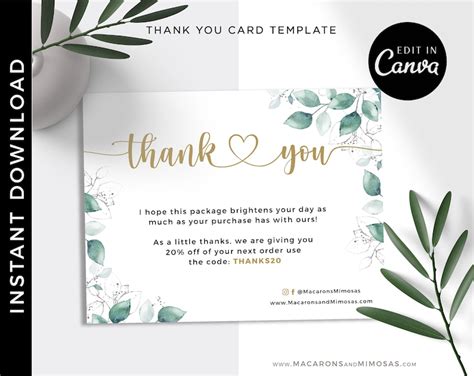 Business Thank You Insert Card Template Editable Modern Etsy