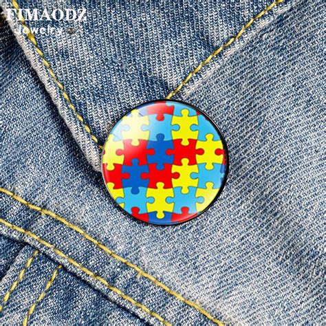 Fimaodz Autism Awareness Brooch Pins Autistic Symbol Colorful Puzzle