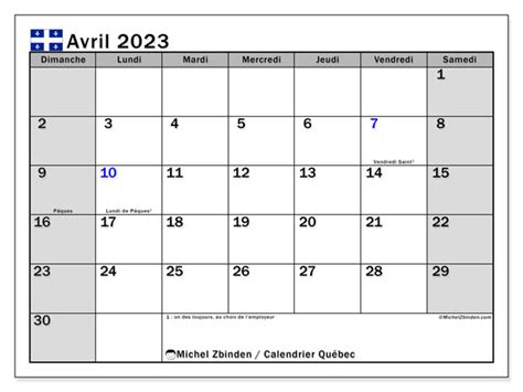 Calendrier Avril 2023 à Imprimer “47ld” Michel Zbinden Ca