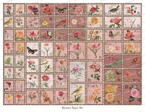 Printable Postage Stamps Collage Sheet Junk Journal Ephemera Etsy