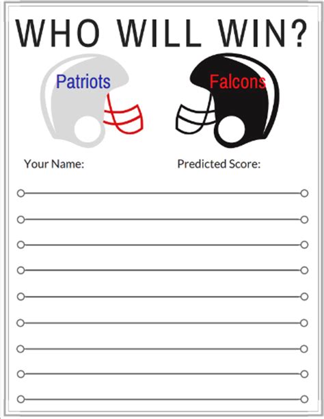 Game Day Printable Who Will Win Patriots Vs Falcons Plus Diy Silver