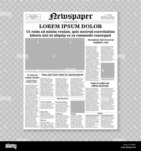 Realistic Newspaper Front Page Template Vector Illustration Stock