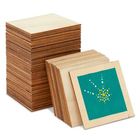 60 Pack Unfinished Wood Squares For Crafts Bulk Wooden Tiles For Diy