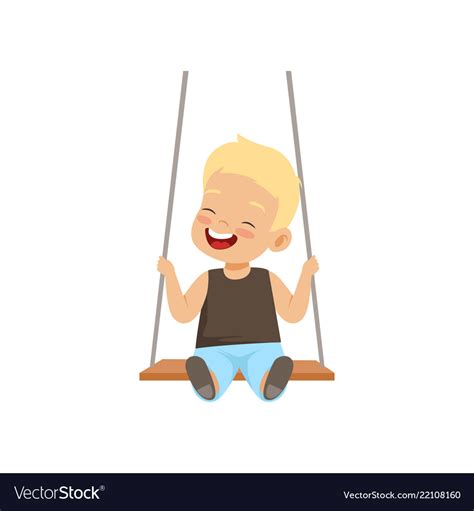 Happy Smiling Boy Swinging On A Rope Swing Little Vector Image