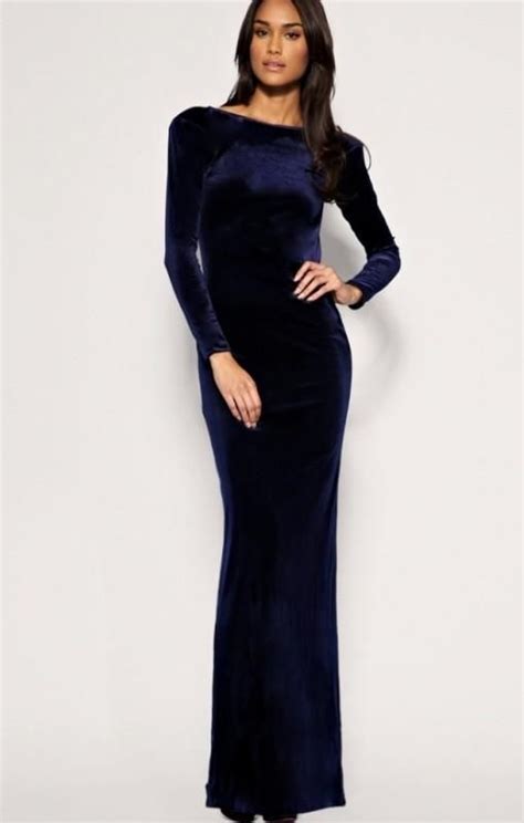 Fashion Dresses Elegant Navy Blue Velvet Long Dress Cheap Plus Size