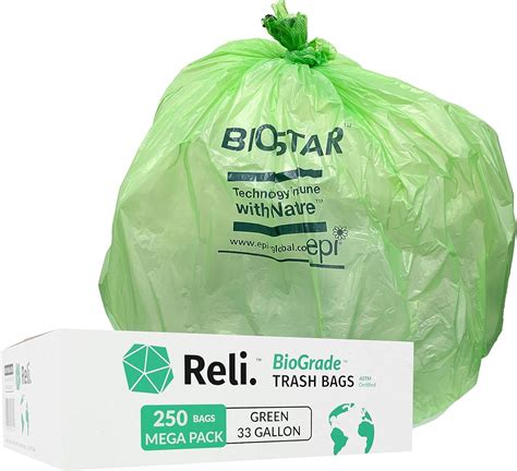 Reli Biodegradable 33 Gallon Trash Bags 250 Count Bulk