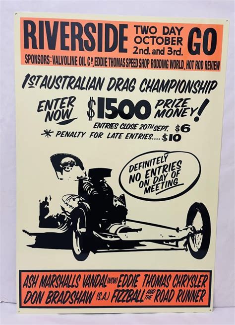 Riverside Drags Poster Tin Metal Sign Nostalgia Highway