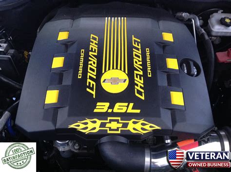 2010 2015 Chevy Camaro Rs V6 Engine Cover Decal Set Flames Bowtie
