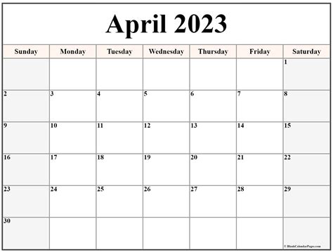 Free Printable Blank April 2023 Calendar 2023
