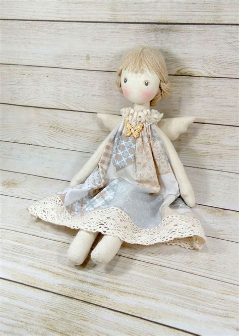 White Rag Doll Angel Christmas Textile Doll Fairy Rag Doll Etsy