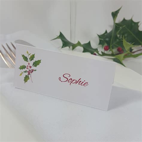 Christmas Holly Table Place Cards Personalised Traditional Christmas
