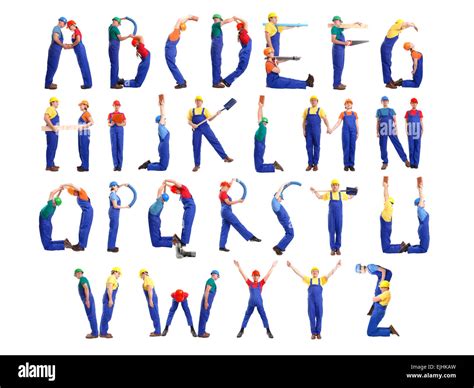 Alphabet Formed From Young People Wearing Industrial Uniforms And Stock