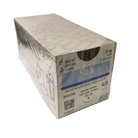Smi Sterile Non Absorbable Silk Braided Suture 40 With 19mm Needle