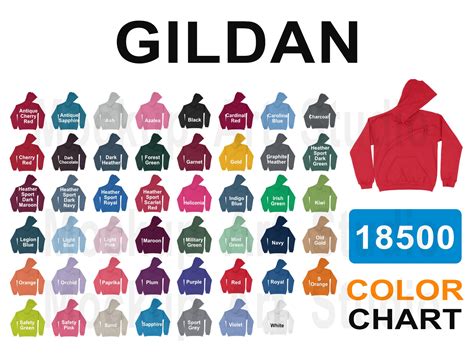 Gildan 18500 Color Chart Unisex Hooded Sweatshirt Color Etsy Uk