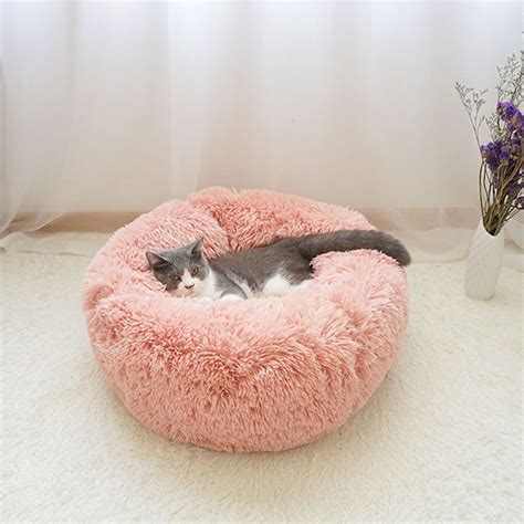 Soft Long Plush Cat Bed House Round Pet Cat Cave Pet Dog Bed Winter