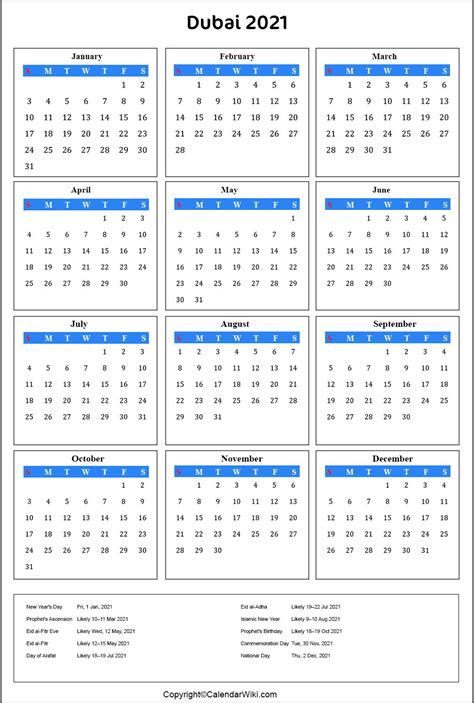 Printable Dubai Calendar 2021 With Holidays Public Holidays