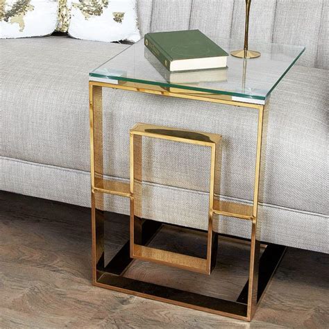 Plaza Gold Contemporary Clear Glass Sofa Table Side End Display Table Contemporary Side Tables