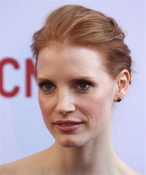 jessica chastain long straight strawberry blonde updo hairstyle with blonde highlights